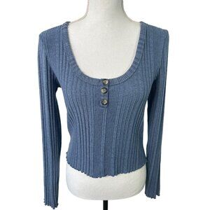 Aeropostale Ribbed Blue Button Front Long Sleeve Henley Top Size L